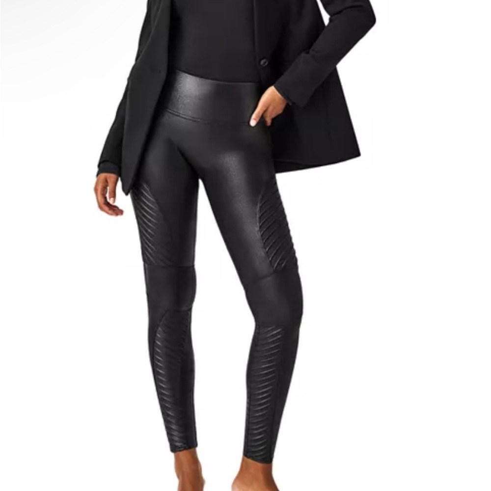 Spanx Black Faux Leather Moto  Leggings